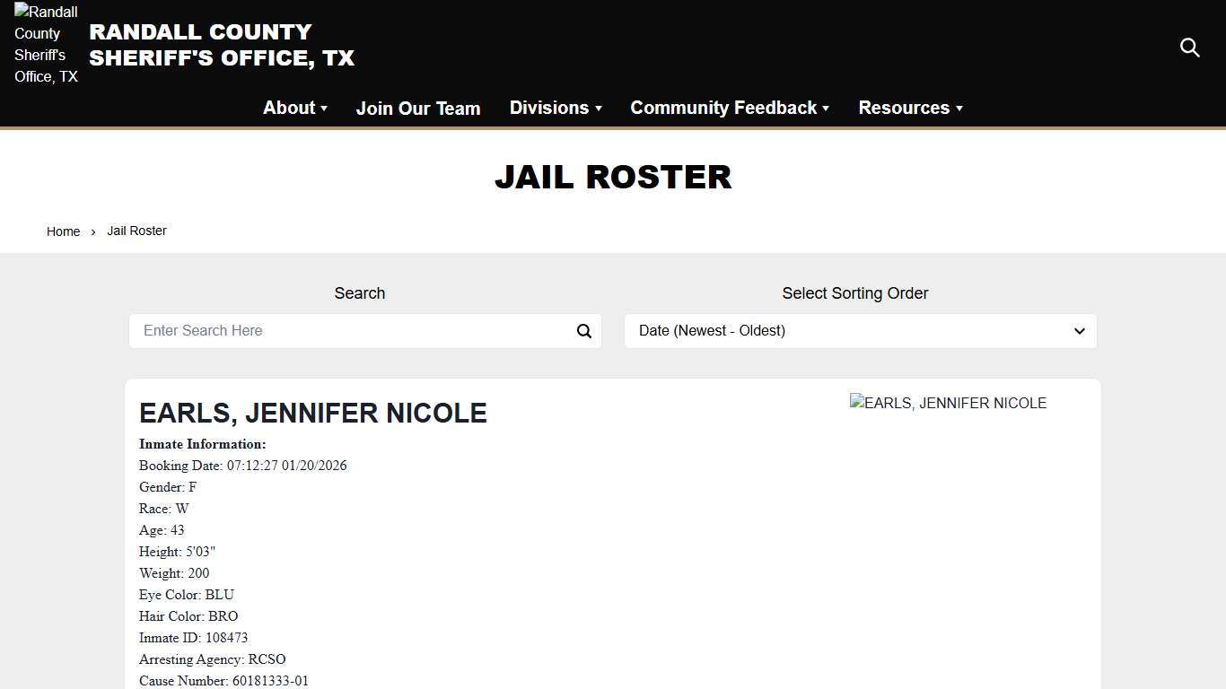 Jail Roster | Randall County Sheriff's Office, TX