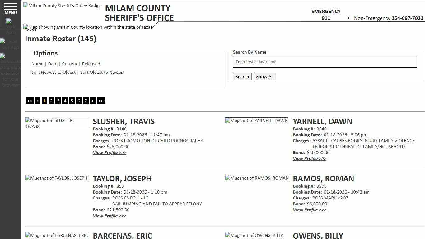Inmate Roster - Current Inmates Booking Date Descending - Milam County Sheriff TX